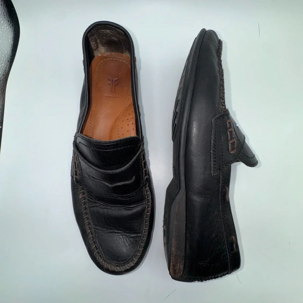 Frye Mens 10 Lewis Loafer Black‎ Oiled Leather Slip-On Driving Shoes 3480267-BLK